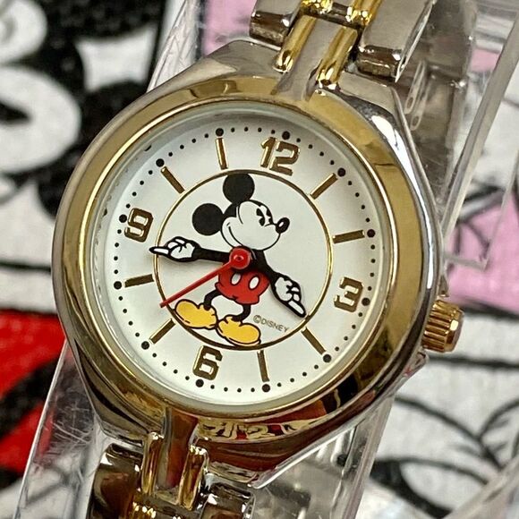 Disney Mickey Mouse Two-Tone Ladies Watch Moving Arms Original Hang Tag - Picture 2 of 14